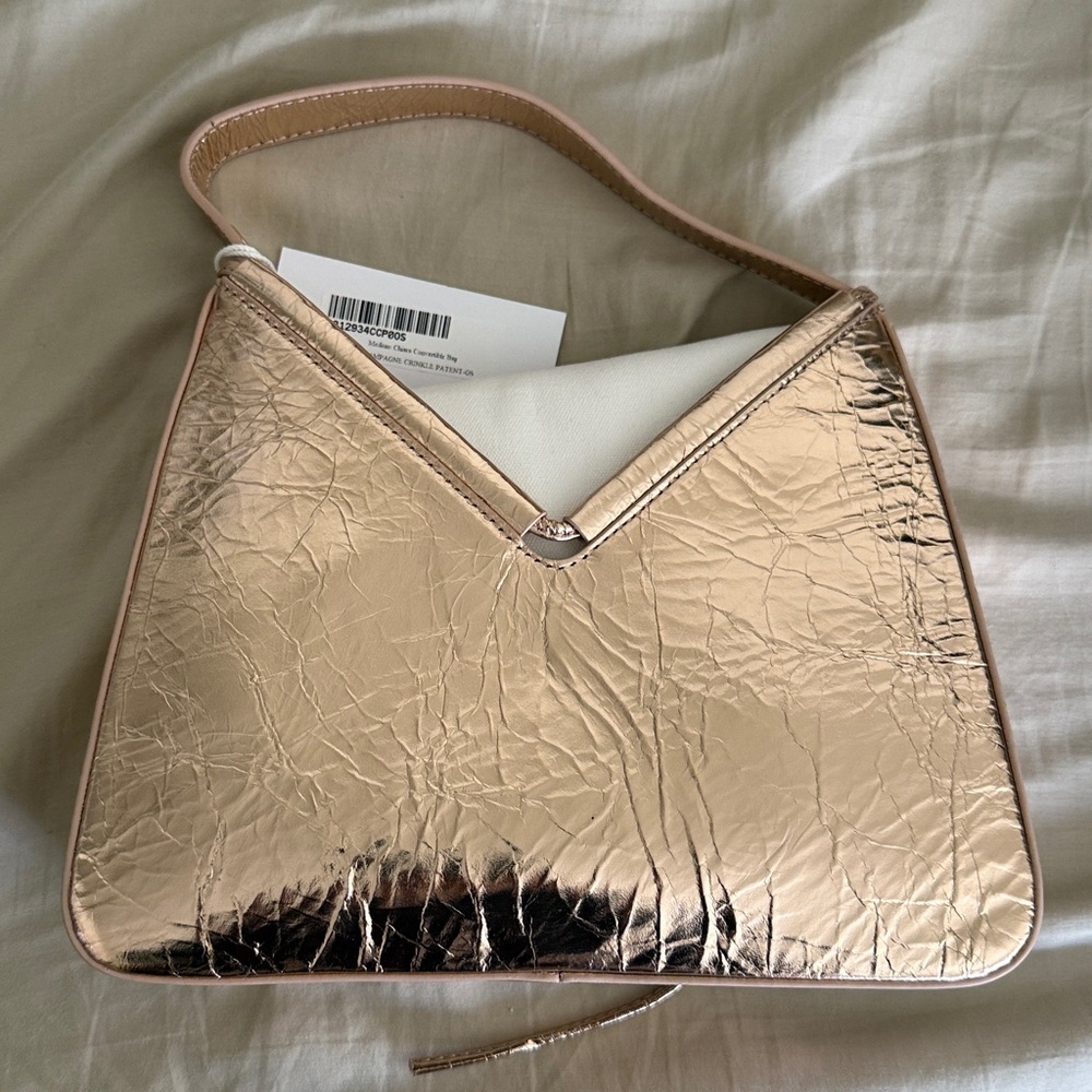 NWT REFORMATION Medium Chiara Convertible Bag, Champagne Crinkle Patent - Picture 7 of 9